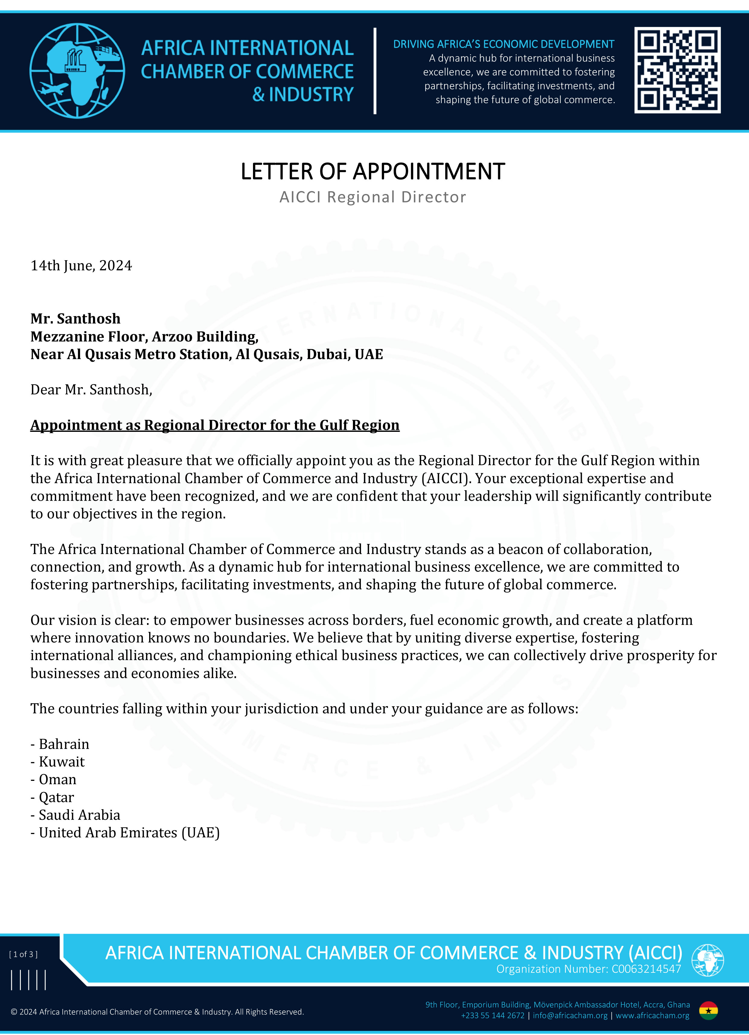 Letter of Trade Commissioner UAE